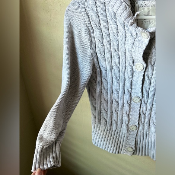 Aerie Baby Blue Hooded Button Up Chunky Knit Sweater | L - Picture 6 of 7
